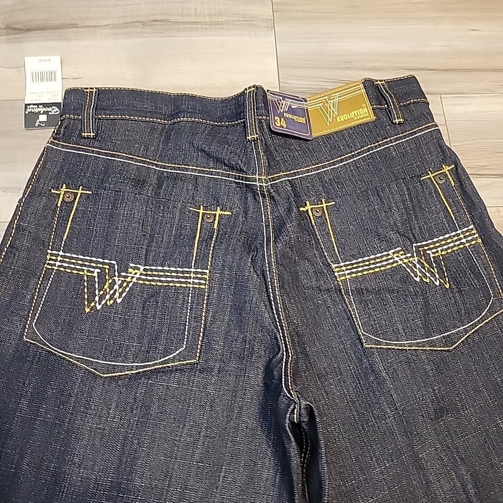 Evolution In Design Shorts Mens 34 Blue Brown Denim Baggy Skater  Streetwear NWT